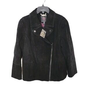 Isaac Mizrahi Live Suede Jacket Womens 18W Black Moto Motorcycle Zipper Classic